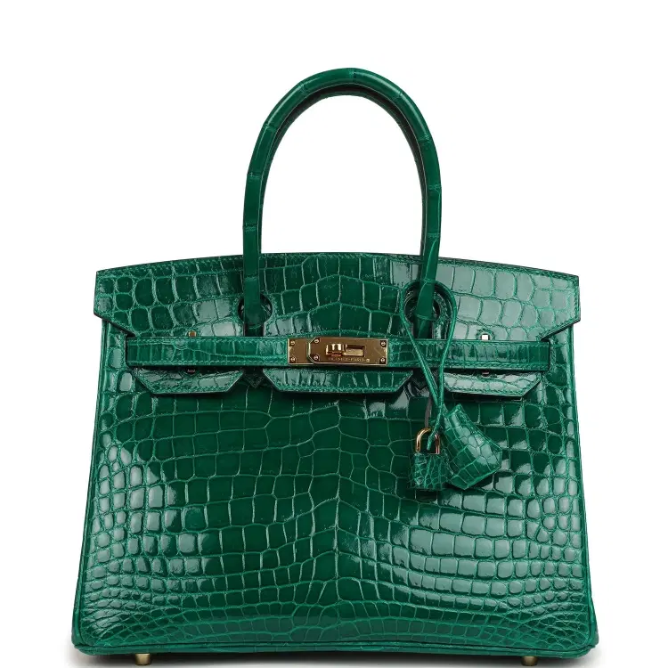 Pre-owned Hermes Birkin 30 Vert Emerald Shiny Niloticus Crocodile Gold Hardware-Hover-Image