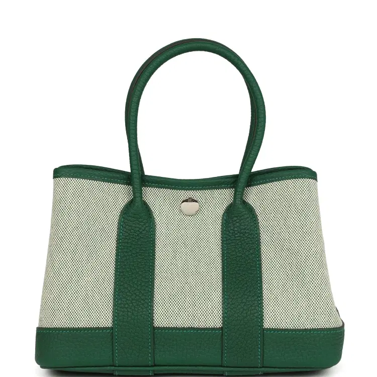 Hermes Garden Party Neo 23 Vert Moyen-Ecru Toile H Canvas and Vert Moyen Negonda Palladium Hardware-Hover-Image