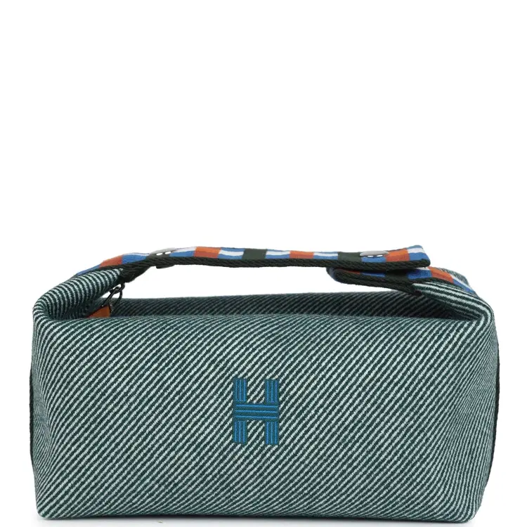 Hermes Bride-A-Brac Au Carre Case PM Vert Foret H Natte Canvas and Wool Palladium Hardware-Hover-Image