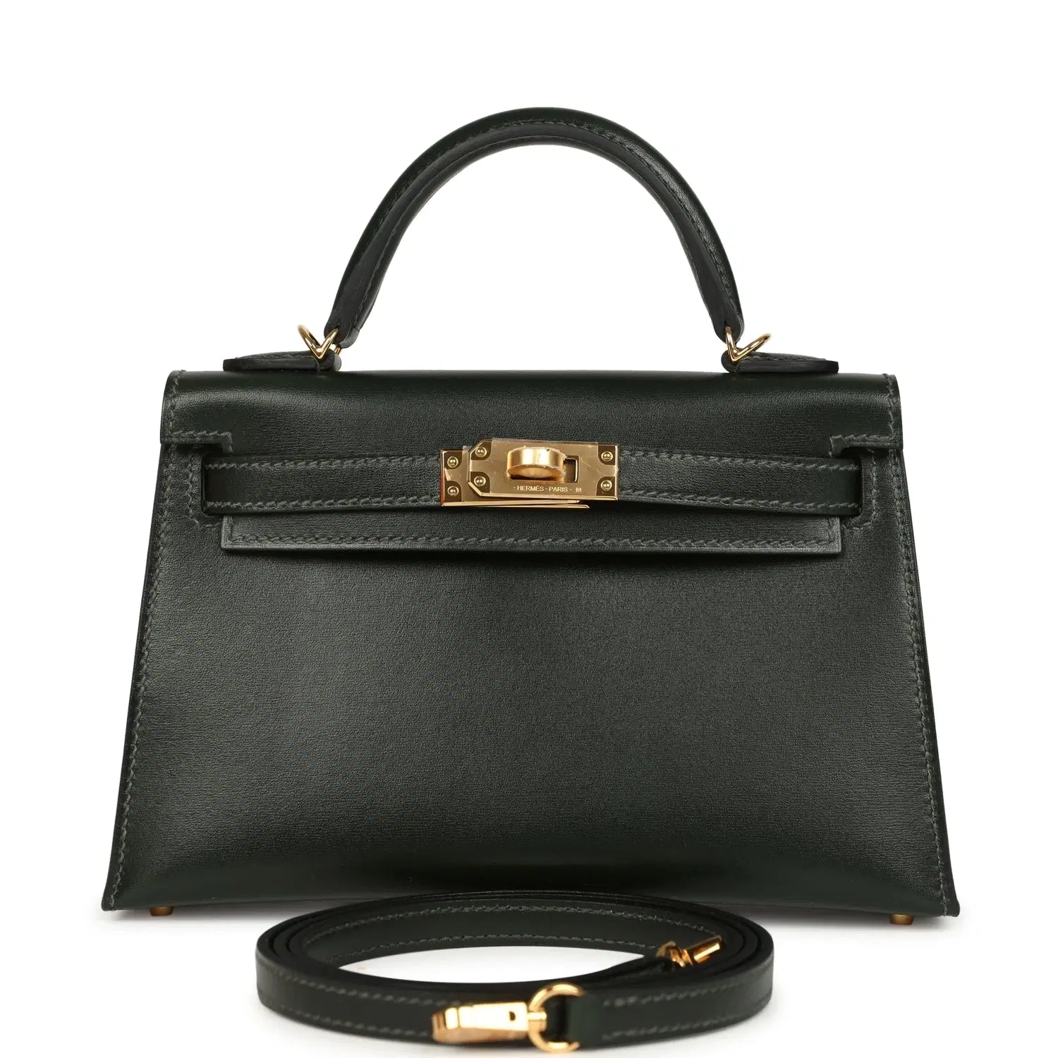 Hermes Kelly Sellier 20 Vert Fonce Box Gold Hardware