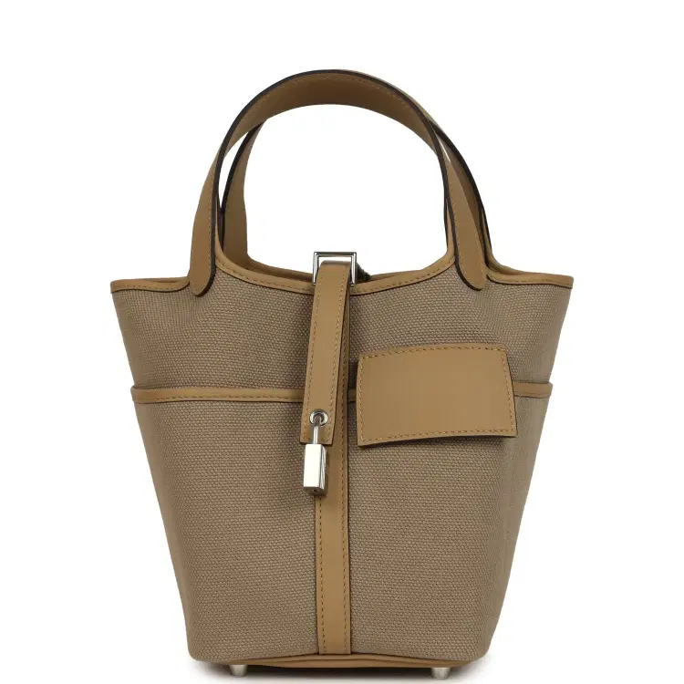 Hermes Picotin Cargo 18 Beiga Marfa Toile Canvas and Poussiere Swift Palladium Hardware-Hover-Image