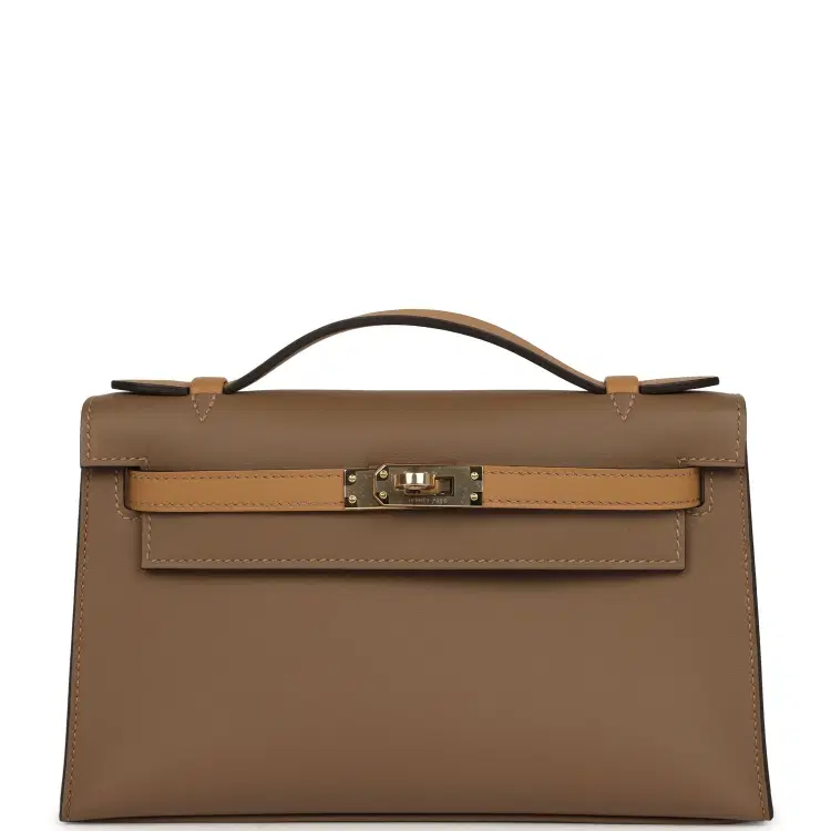 Hermes Special Order (HSS) Kelly Pochette Beige De Weimar and Biscuit Swift Permabrass Hardware-Hover-Image