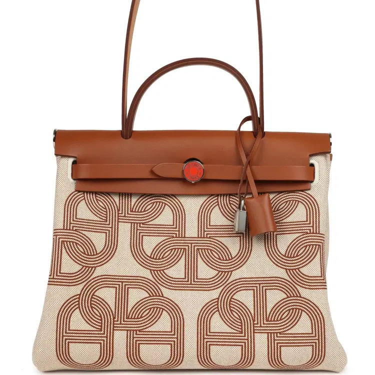 Hermes Special Order (HSS) Herbag Zip PM 31 "Circuit 24" Fauve and Ecru Toile H Canvas and Fauve Hunter Lacquered Palladium Hardware-Hover-Image