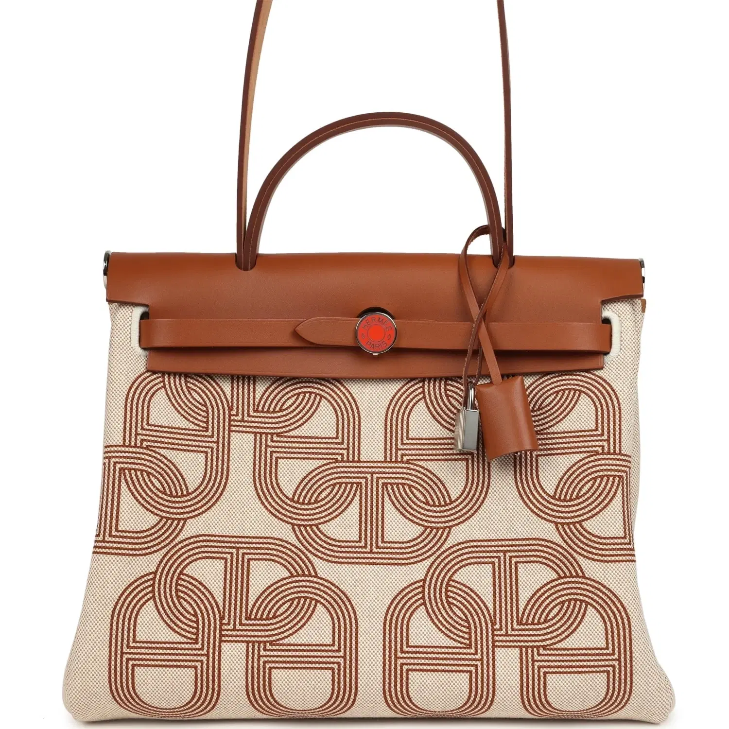 Hermes Special Order (HSS) Herbag Zip PM 31 "Circuit 24" Fauve and Ecru Toile H Canvas and Fauve Hunter Lacquered Palladium Hardware