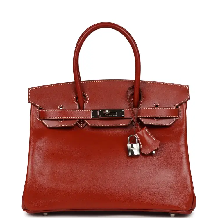 Pre-owned Hermes Birkin 30 Brique Box Palladium Hardware-Hover-Image