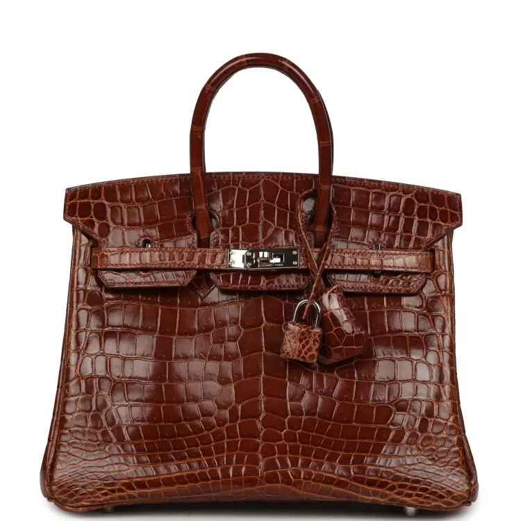 Pre-owned Hermes Birkin 25 Miel Shiny Niloticus Crocodile Palladium Hardware-Hover-Image