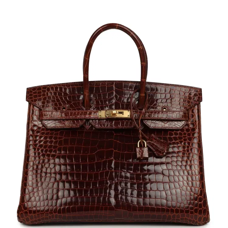 Pre-owned Hermes Birkin 35 Miel Shiny Porosus Crocodile Gold Hardware-Hover-Image