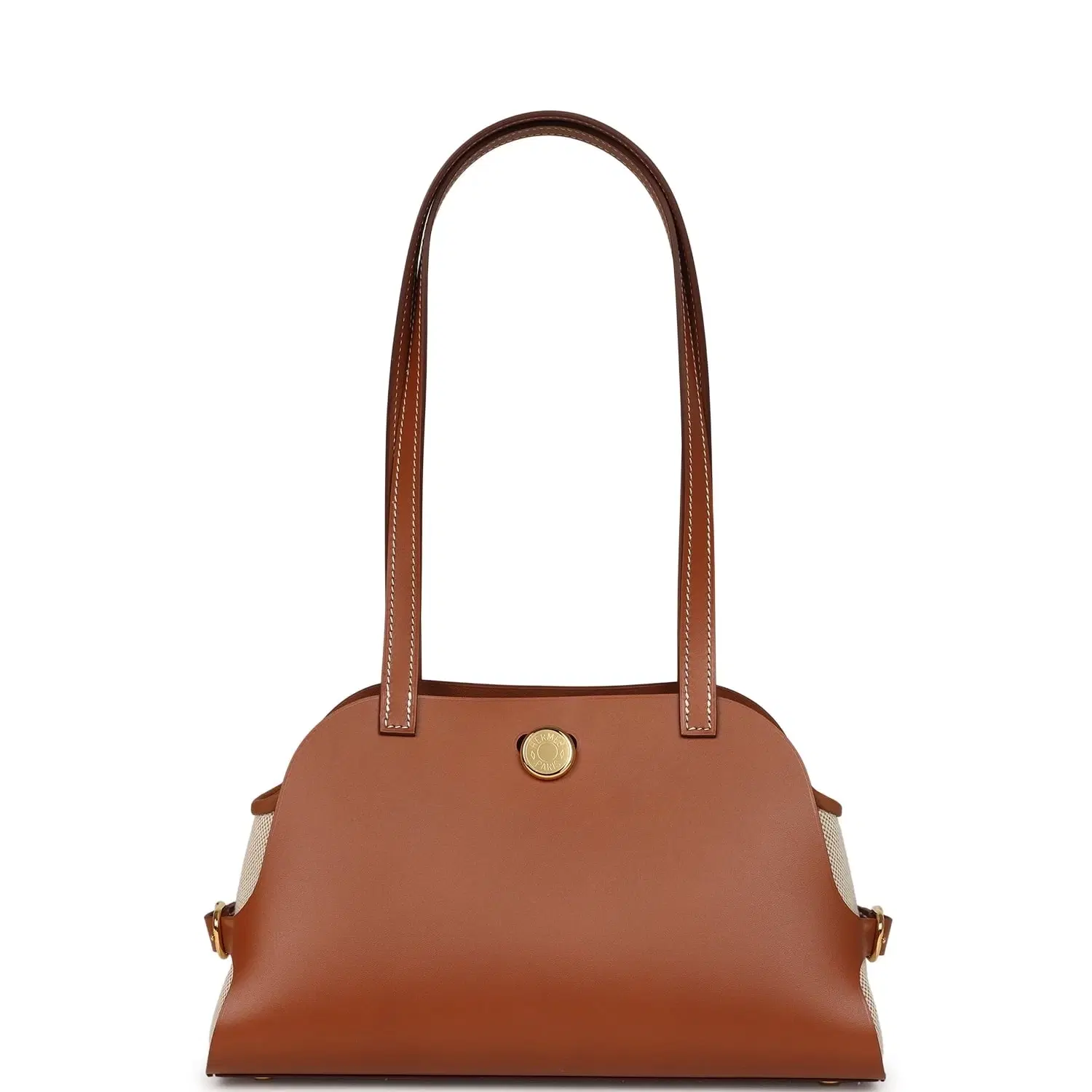 Hermes Tablier Sellier Fauve Vache Hunter, Gold, Ecru-Beige Swift and Toile H Gold Hardware