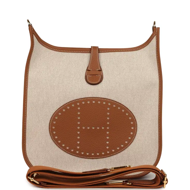 Hermes Evelyne III PM Gold Clemence and Ecru Toile H Canvas Gold Hardware-Hover-Image