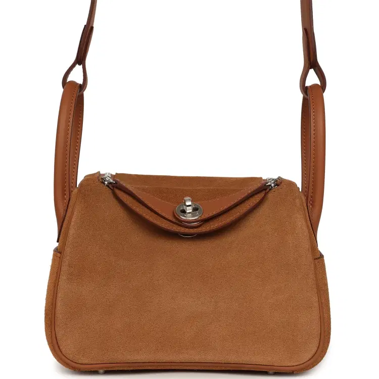 Hermes Mini Lindy II Chamois Grizzly Gold Swift Palladium Hardware-Hover-Image