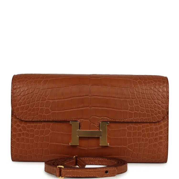 Pre-owned Hermes Constance Wallet To Go Gold Matte Alligator Gold Hardware-Hover-Image