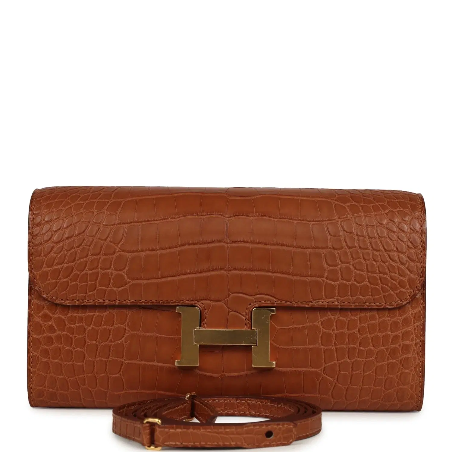 Pre-owned Hermes Constance Wallet To Go Gold Matte Alligator Gold Hardware