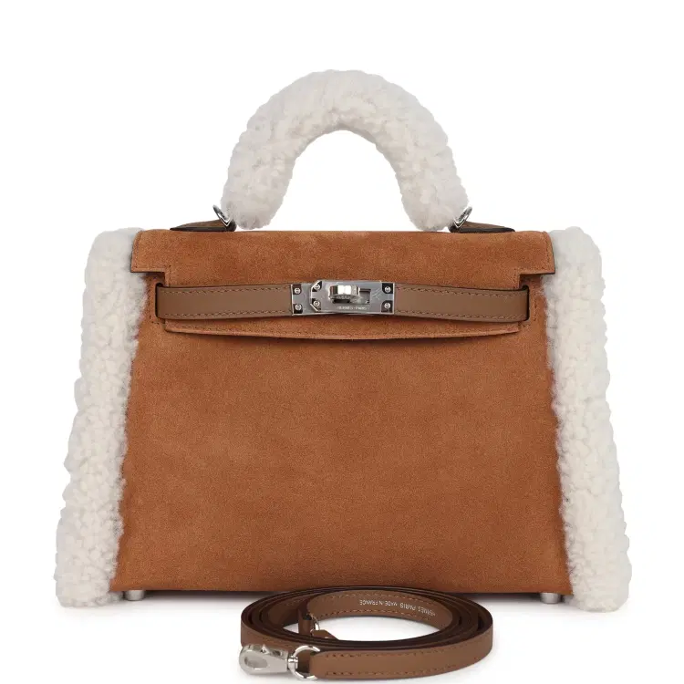 Hermes Teddy Kelly 20 Chamois Shearling and Swift Palladium Hardware-Hover-Image