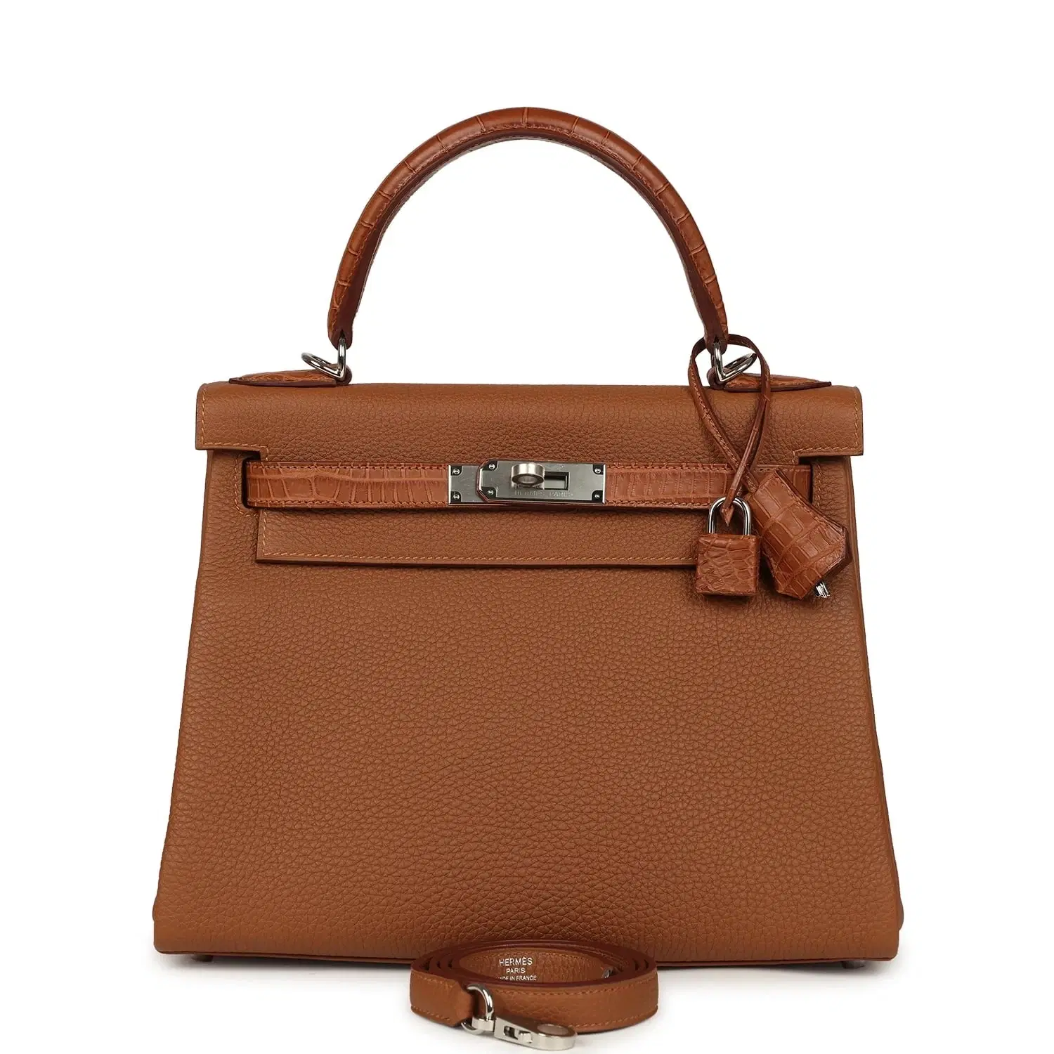 Hermes Kelly Retourne 28 Gold Togo and Matte Porosus Crocodile Touch Palladium Hardware
