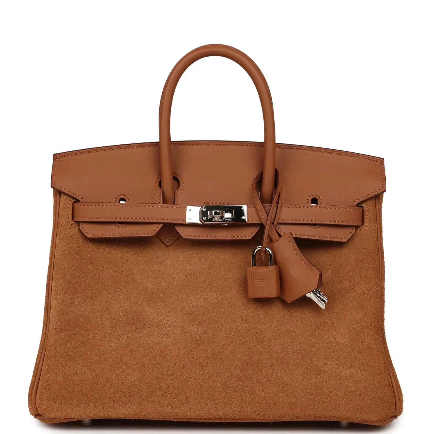 Pre-owned Hermes Birkin 25 Chamois Grizzly and Gold Swift Palladium Hardware