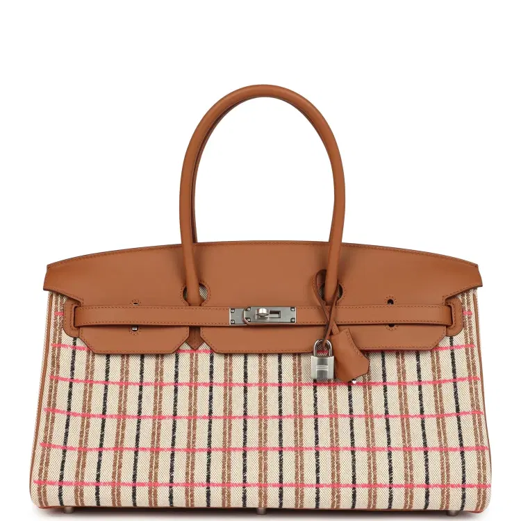 Hermes Shoulder Birkin Light 39 Multicolor Toile and Gold Swift Palladium Hardware-Hover-Image
