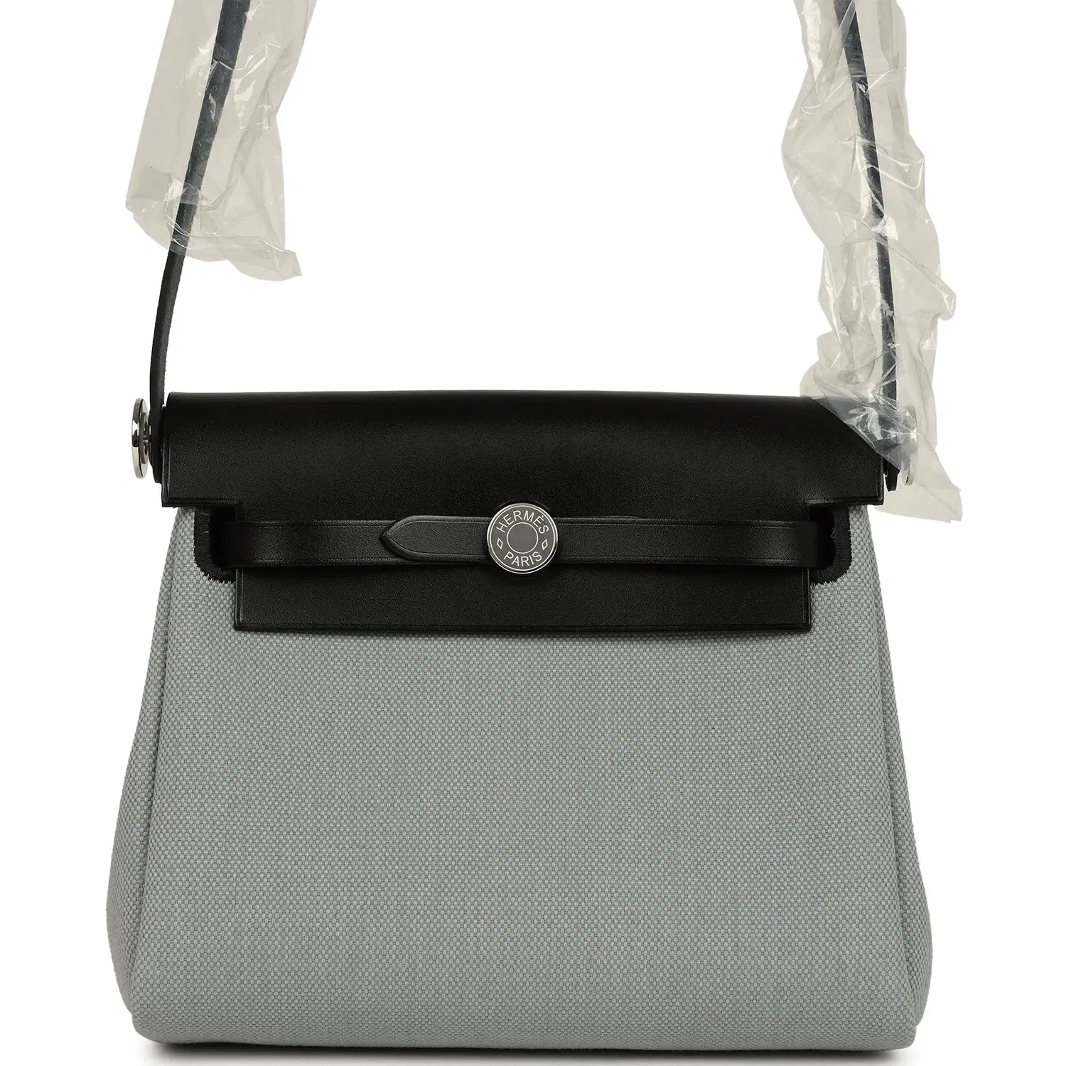 Hermes Herbag Zip 20 Mini Gris Pantin Toile Militaire Canvas and Black Vache Hunter Palladium Hardware