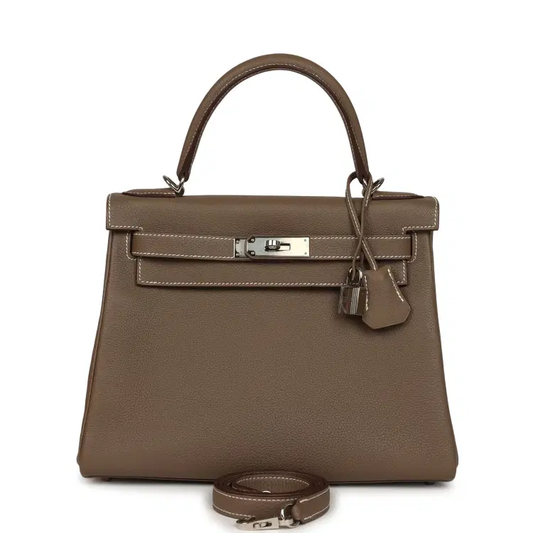 Pre-owned Hermes Kelly Retourne 28 Etoupe Togo Palladium Hardware-Hover-Image