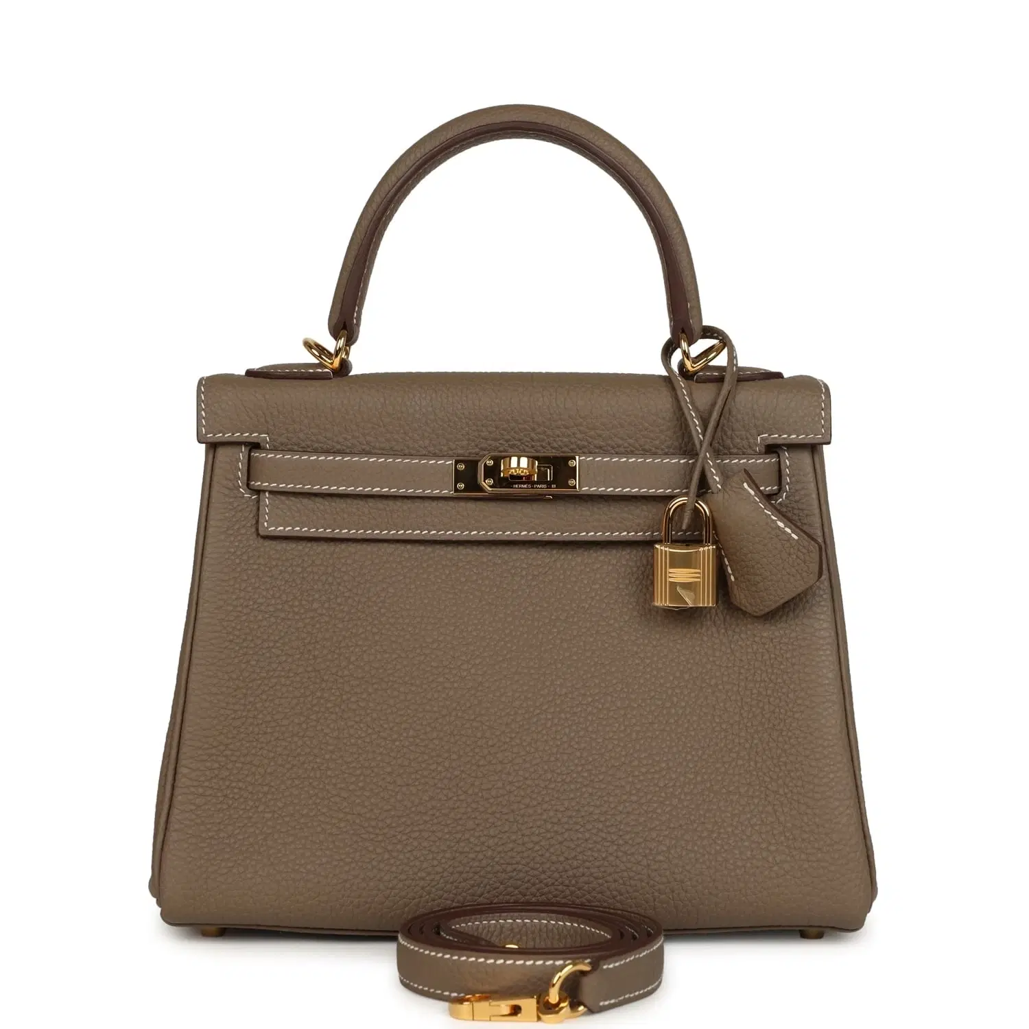Pre-owned Hermes Kelly Retourne 25 Etoupe Togo Gold Hardware