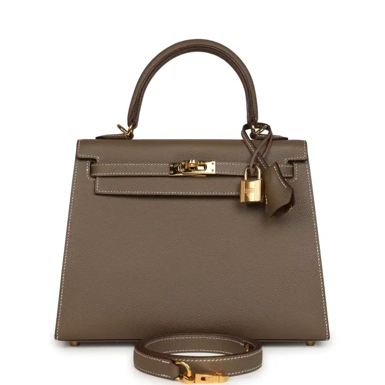 Pre-owned Hermes Kelly Sellier 25 Etoupe Epsom Gold Hardware-Hover-Image