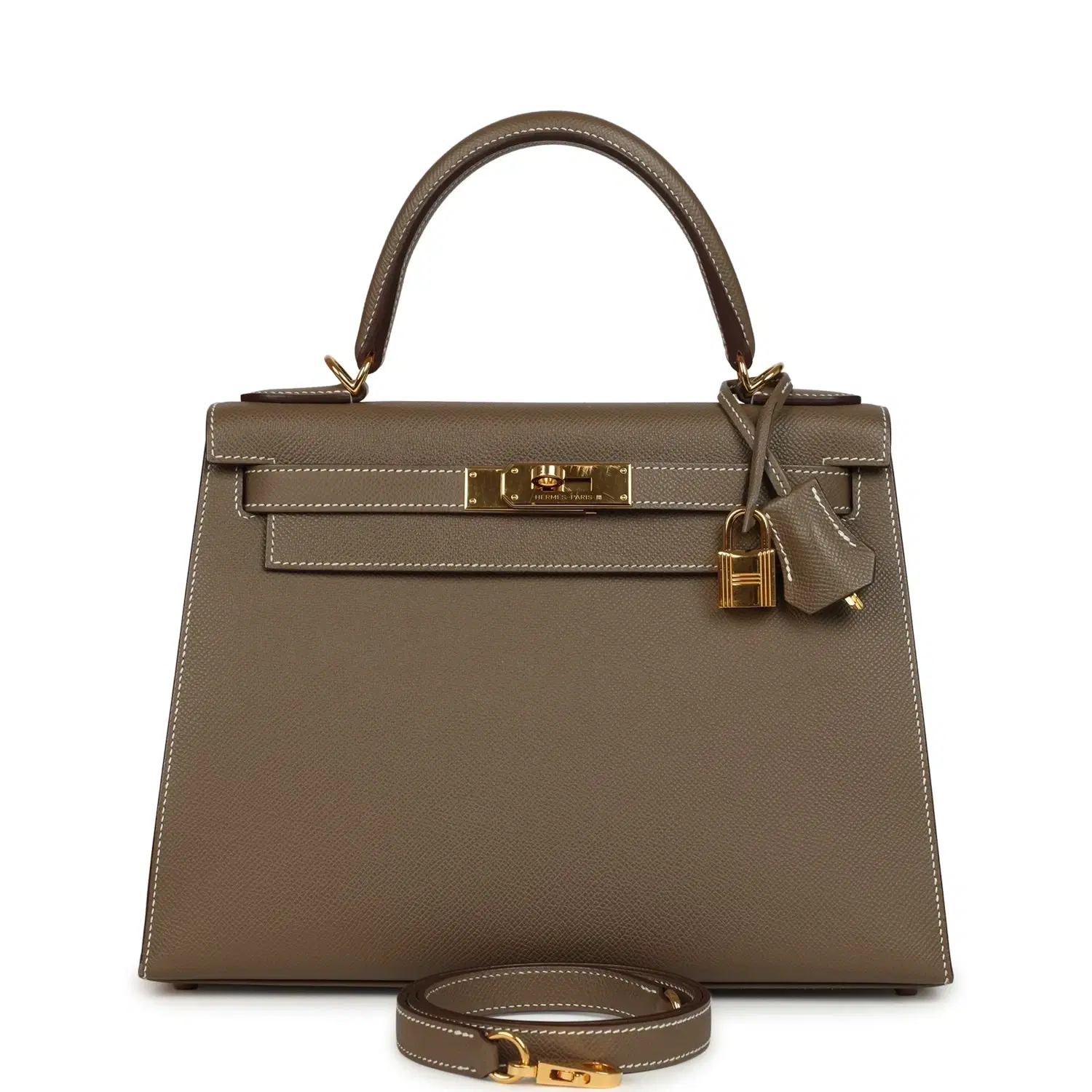 Pre-owned Hermes Kelly Sellier 28 Etoupe Epsom Gold Hardware
