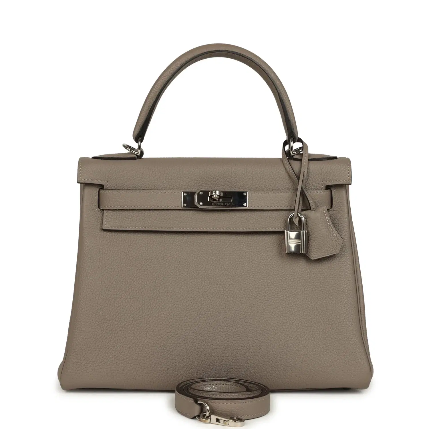 Pre-owned Hermes Kelly Retourne 28 Gris Asphalt Togo Palladium Hardware