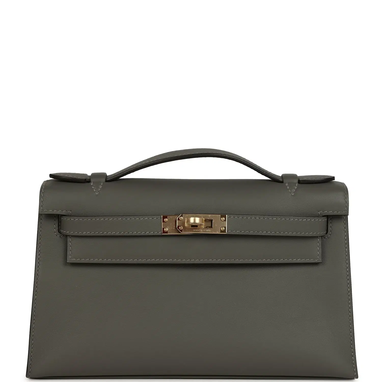Hermes Special Order (HSS) Kelly Pochette Gris Meyer Verso Swift Permabrass Hardware