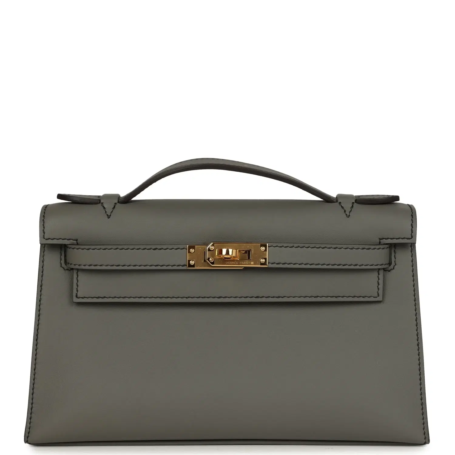 Hermes Special Order (HSS) Kelly Pochette Gris Meyer Verso Swift Gold Hardware
