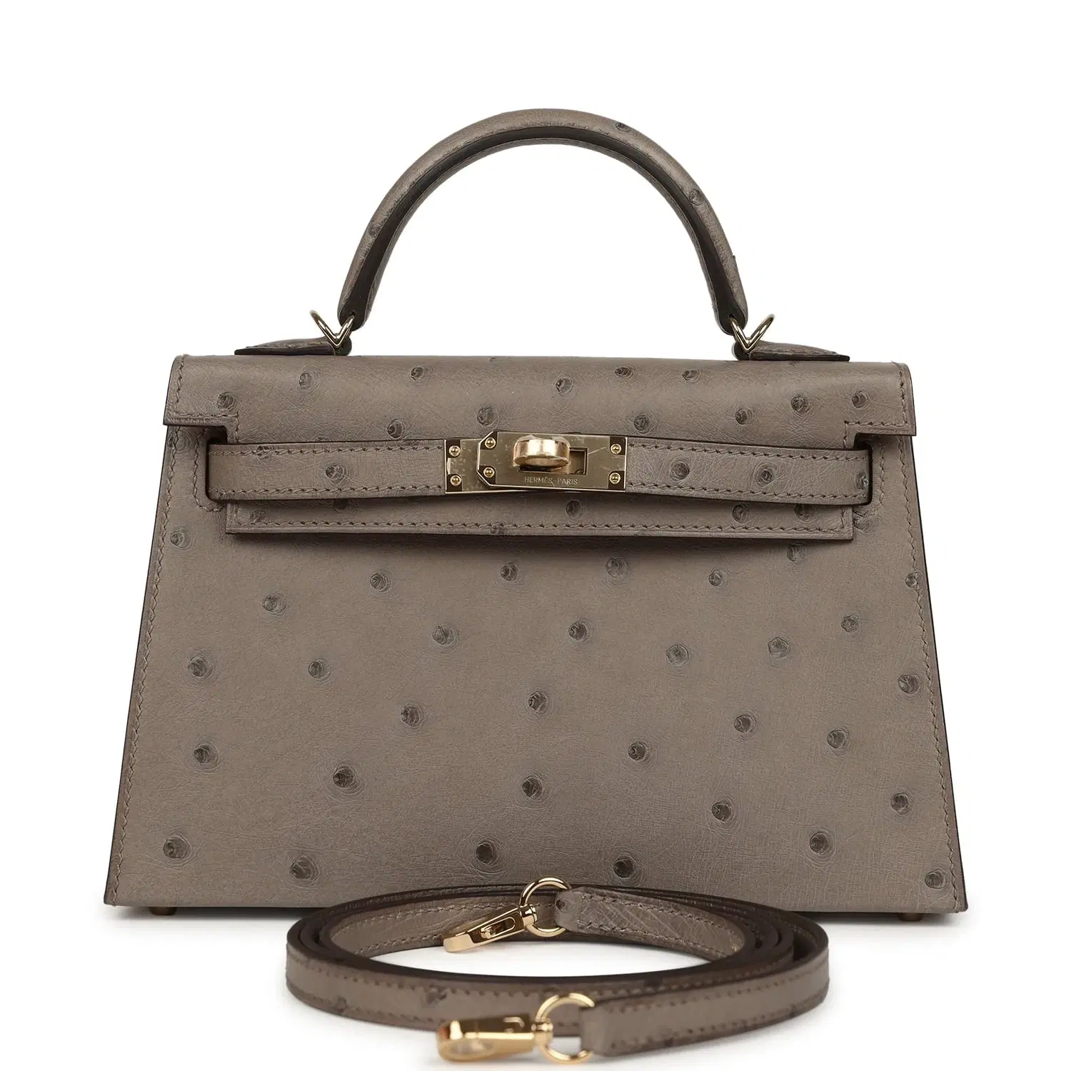 Hermes Special Order (HSS) Kelly Sellier 20 Graphite Verso Ostrich Permabrass Hardware