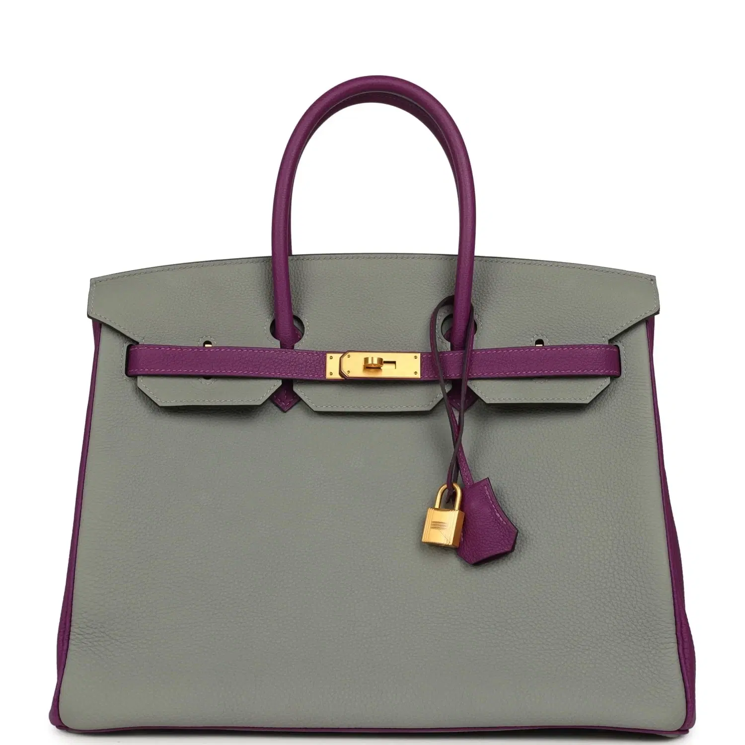 Pre-owned Hermes Special Order (HSS) Birkin 35 Gris Mouette and Anemone Togo Brushed Gold Hardware