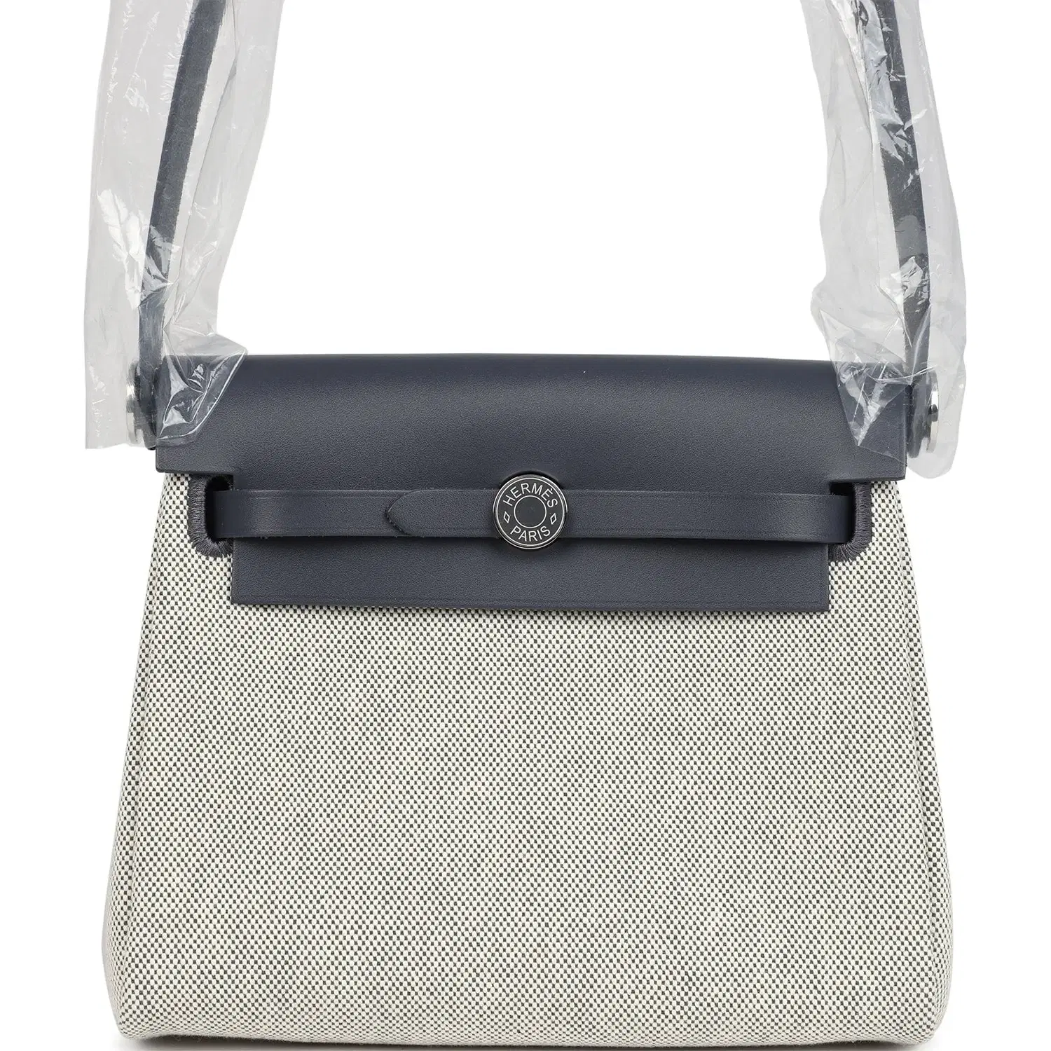 Hermes Herbag Zip 20 Mini Ecru and Ardoise Toile H Canvas and Ardoise Vache Hunter Palladium Hardware