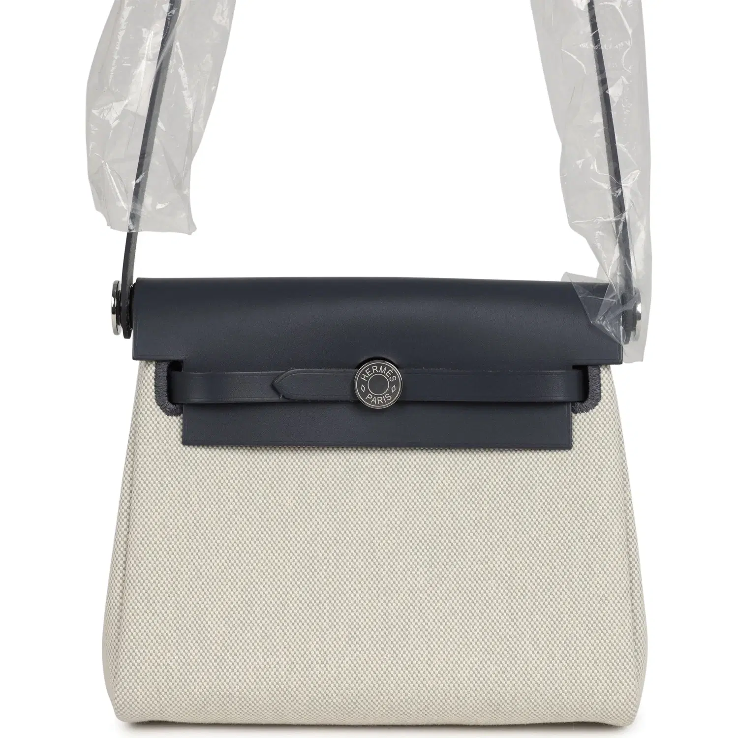 Hermes Herbag Zip 20 Mini Ecru and Bleu Glacier Toile H Canvas and Ardoise Vache Hunter Palladium Hardware