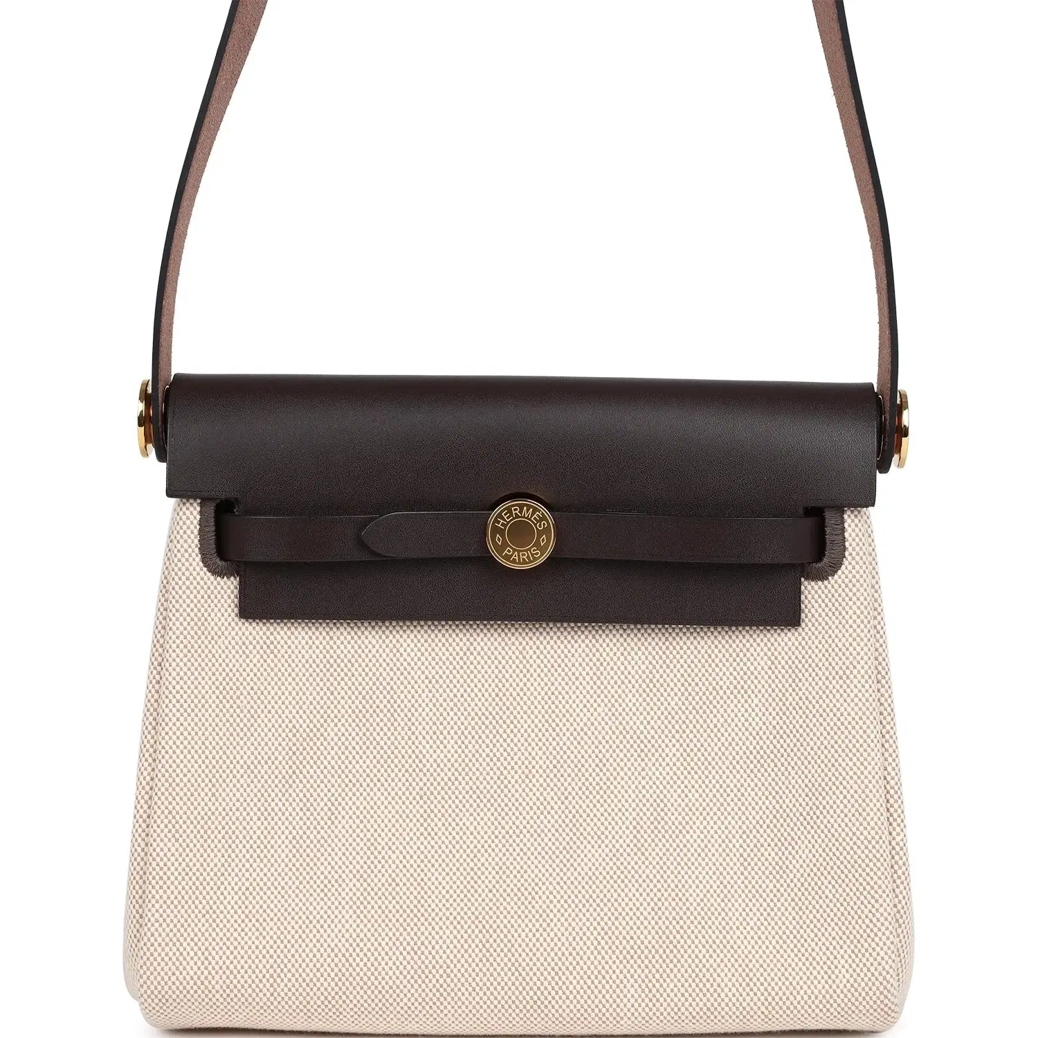 Hermes Herbag Zip 20 Mini Ecru and Beige Toile H Canvas and Ebene Vache Hunter Gold Hardware
