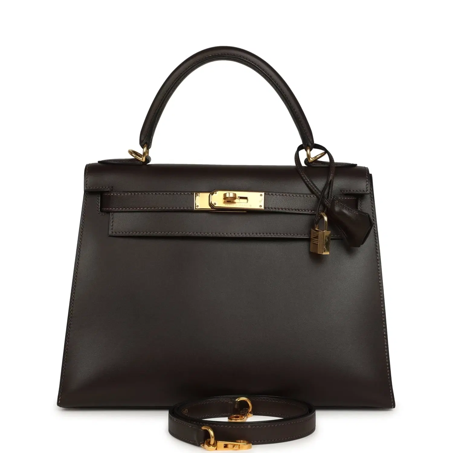 Vintage Hermes Kelly Sellier 28 Ebene Chamonix Gold Hardware