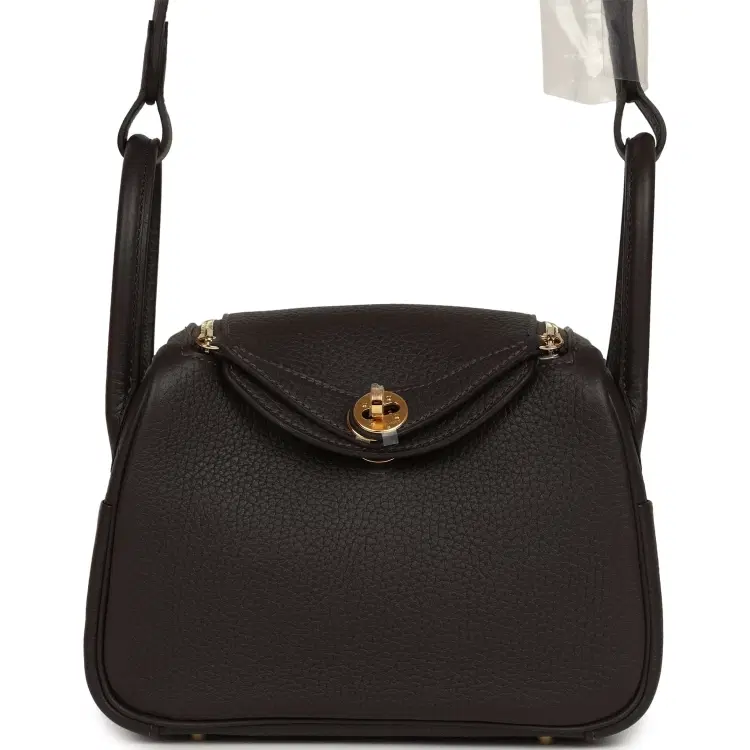 Hermes Mini Lindy II Bai Brun Clemence Gold Hardware-Hover-Image