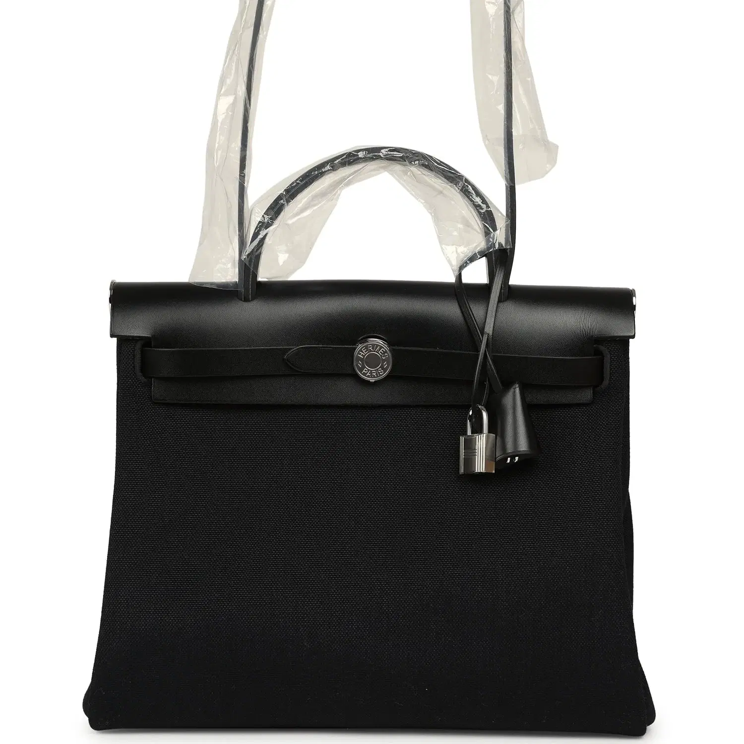 Hermes Herbag Zip 31 PM Black Military Canvas & Vache Hunter Palladium Hardware