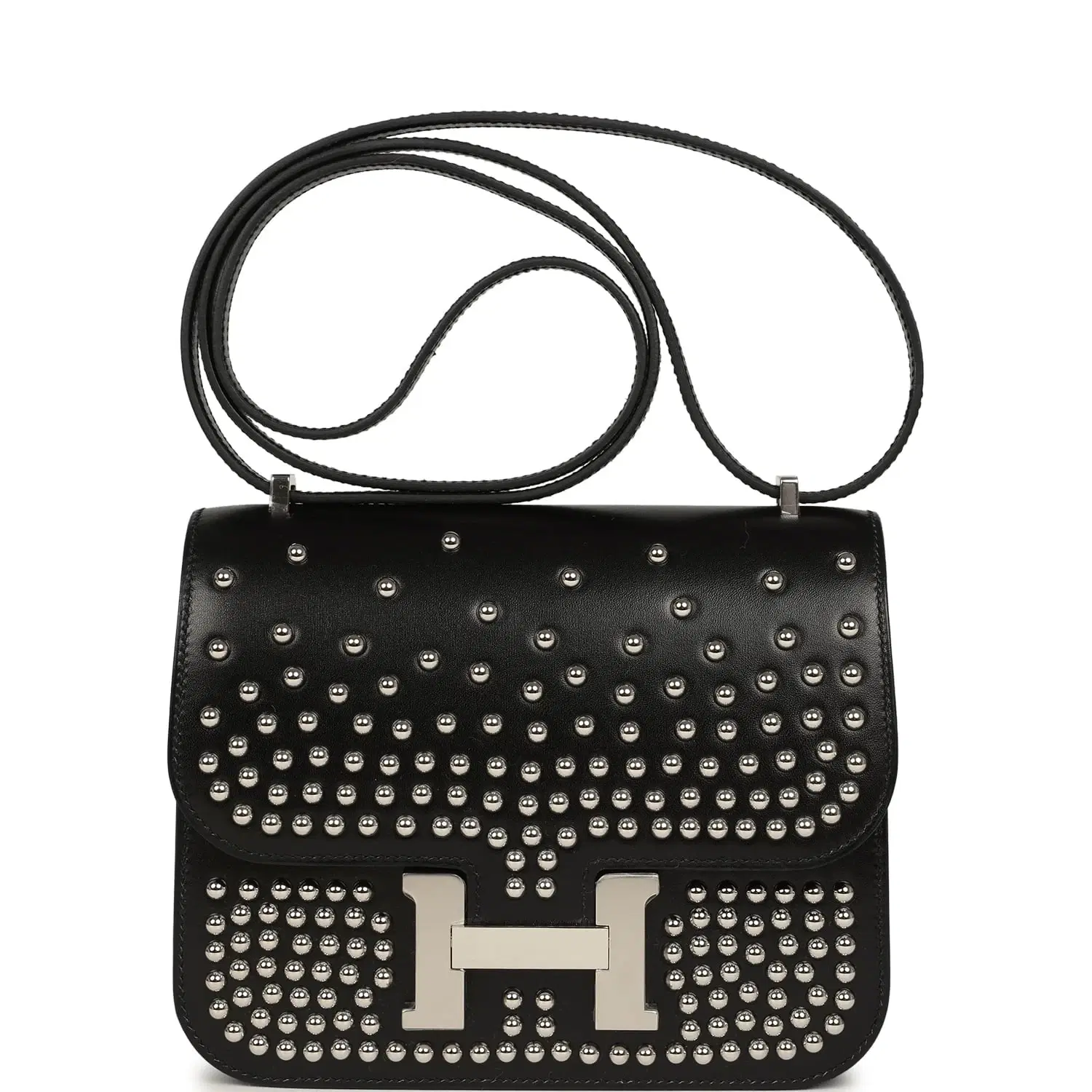 Pre-owned Hermes Constance 18 Clouté Black Box Palladium Hardware