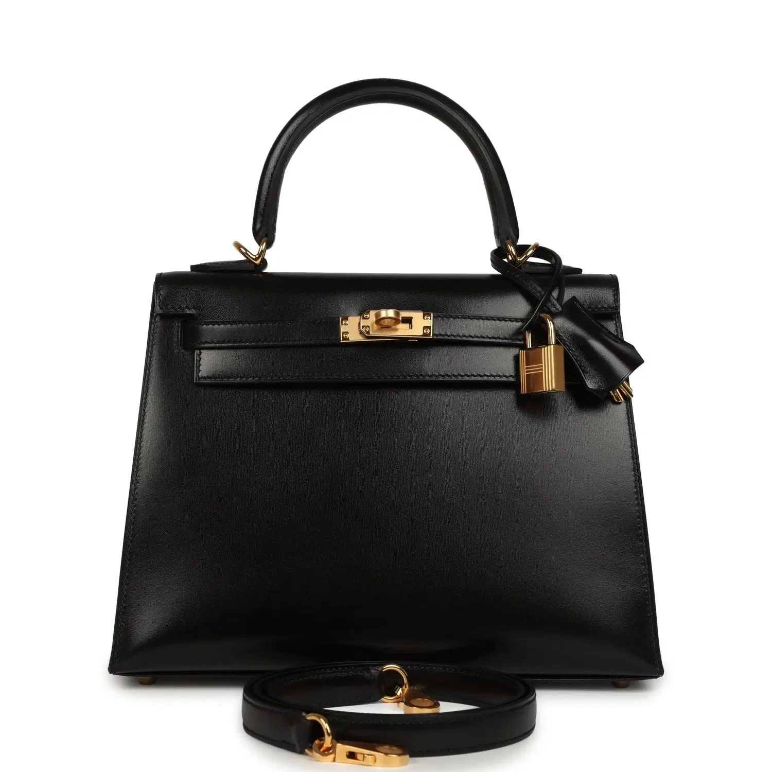 Hermes Kelly Sellier 25 Black Box Gold Hardware