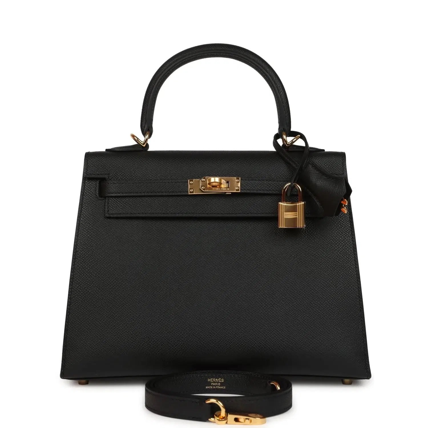 Hermes Kelly Sellier 25 Black Epsom Gold Hardware