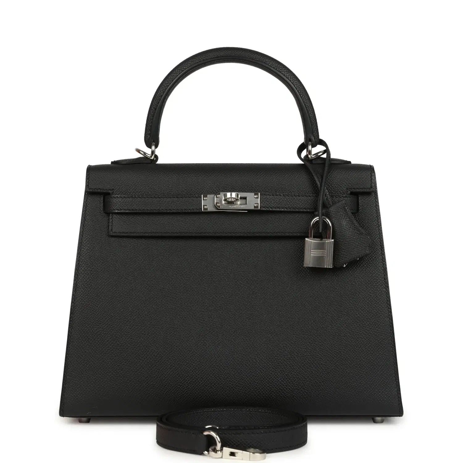 Hermes Kelly Sellier 25 Black Epsom Palladium Hardware
