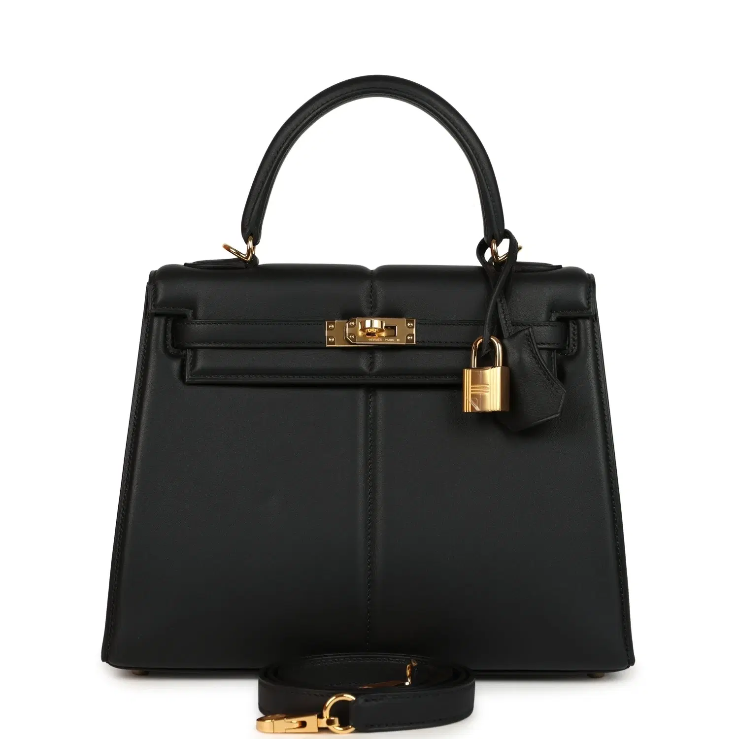 Hermes Padded Kelly Sellier 25 Black Swift Gold Hardware
