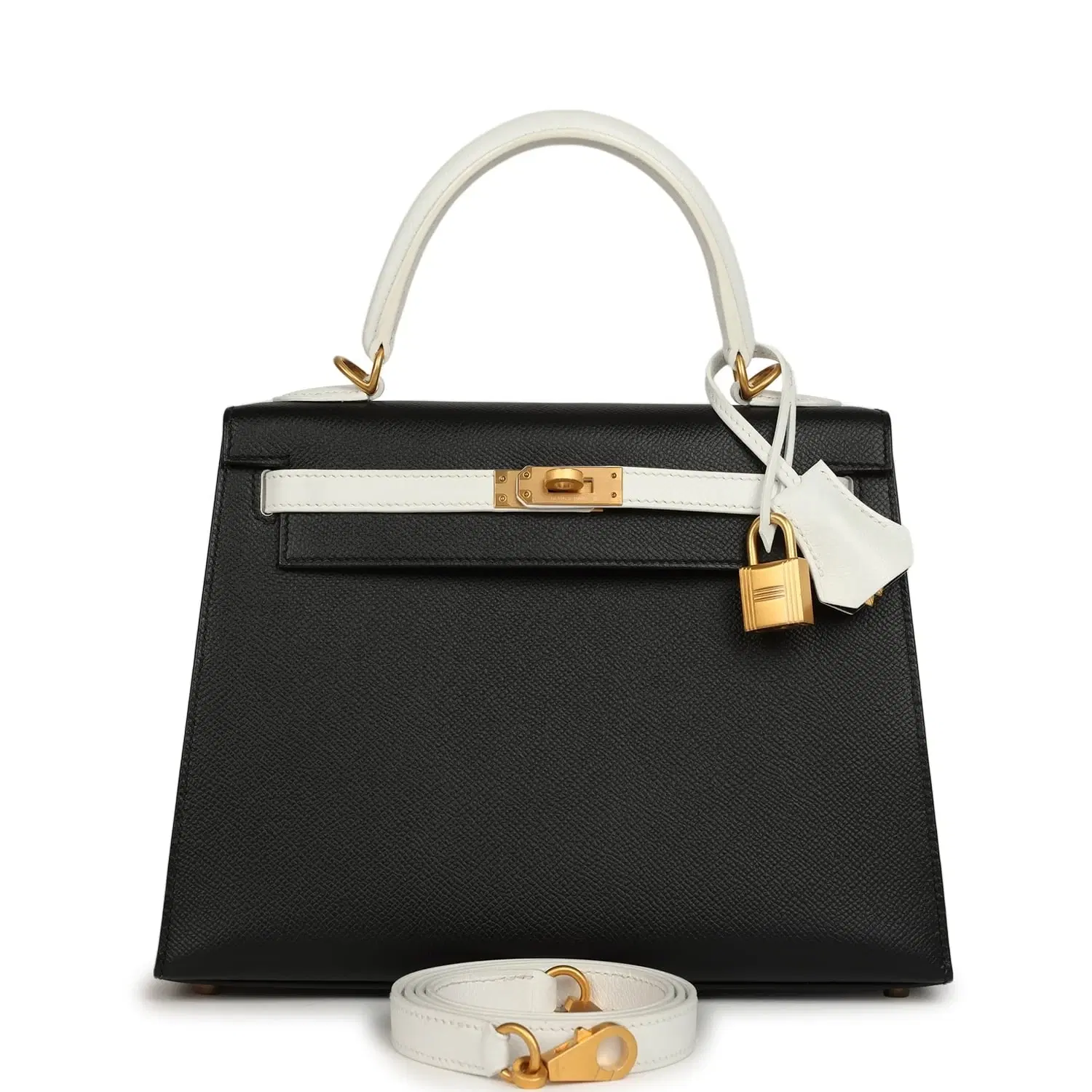 Hermes Special Order (HSS) Kelly Sellier 25 Black and White Epsom Brushed Gold Hardware