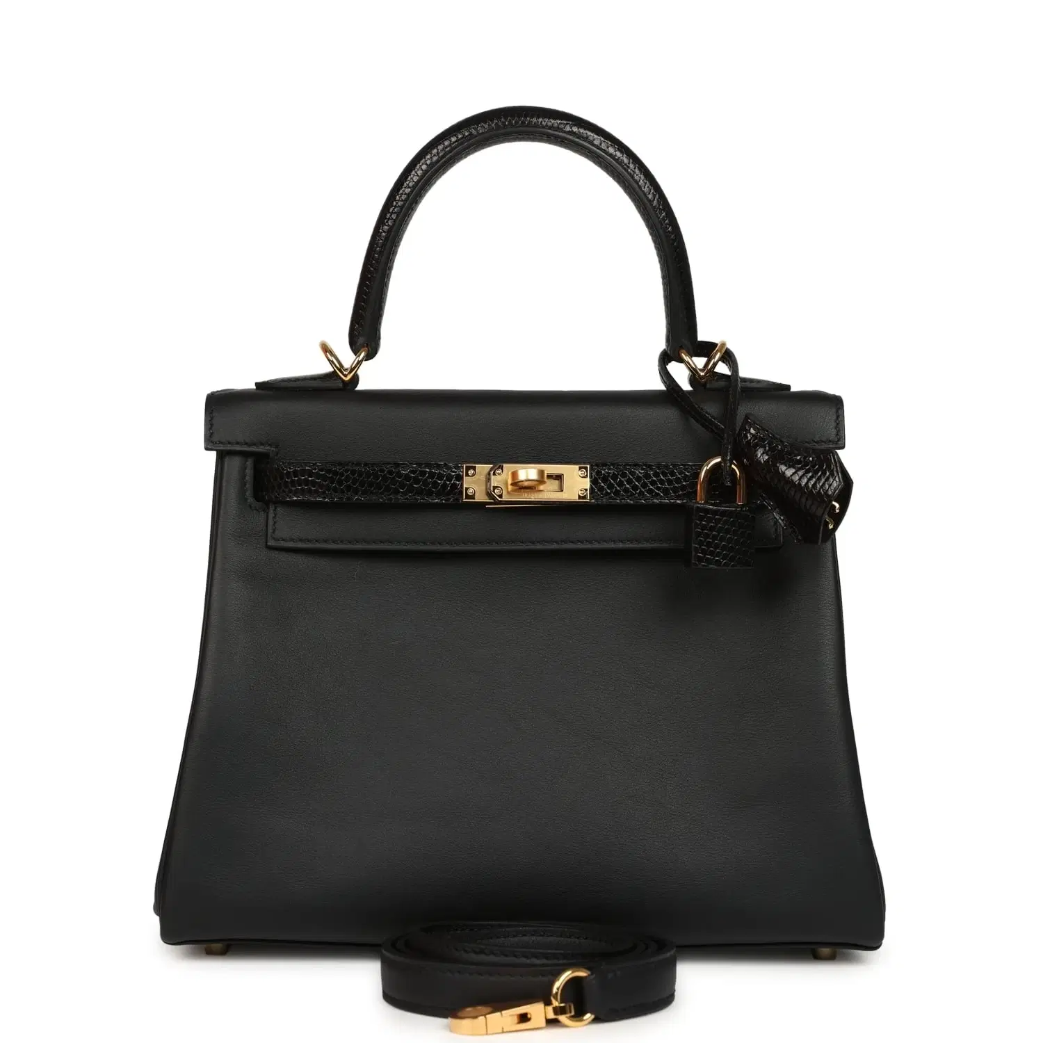 Hermes Kelly Retourne 25 Black Swift and Varanus Niloticus Lizard Touch Gold Hardware