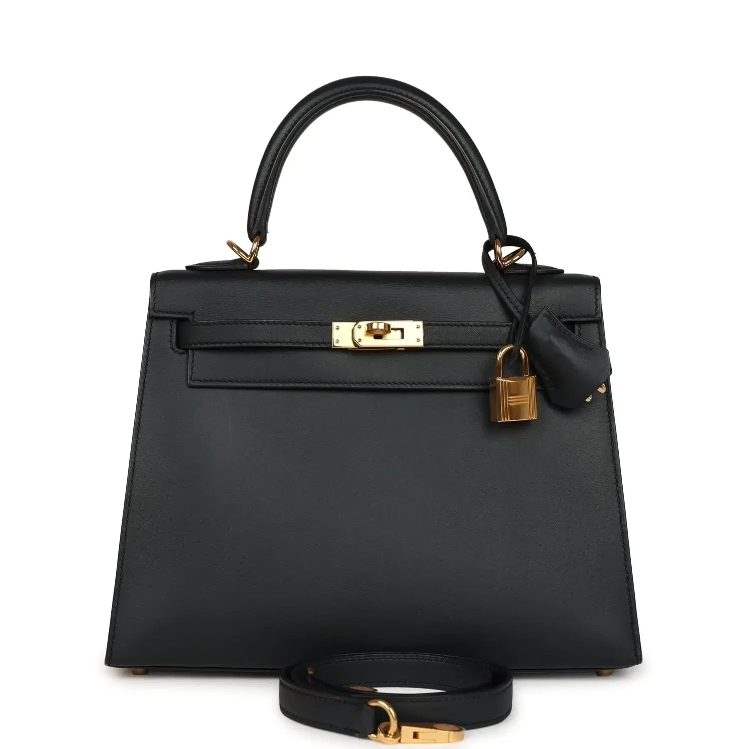 Pre-owned Hermes Kelly Sellier 25 Black Verso Sombrero Gold Hardware
