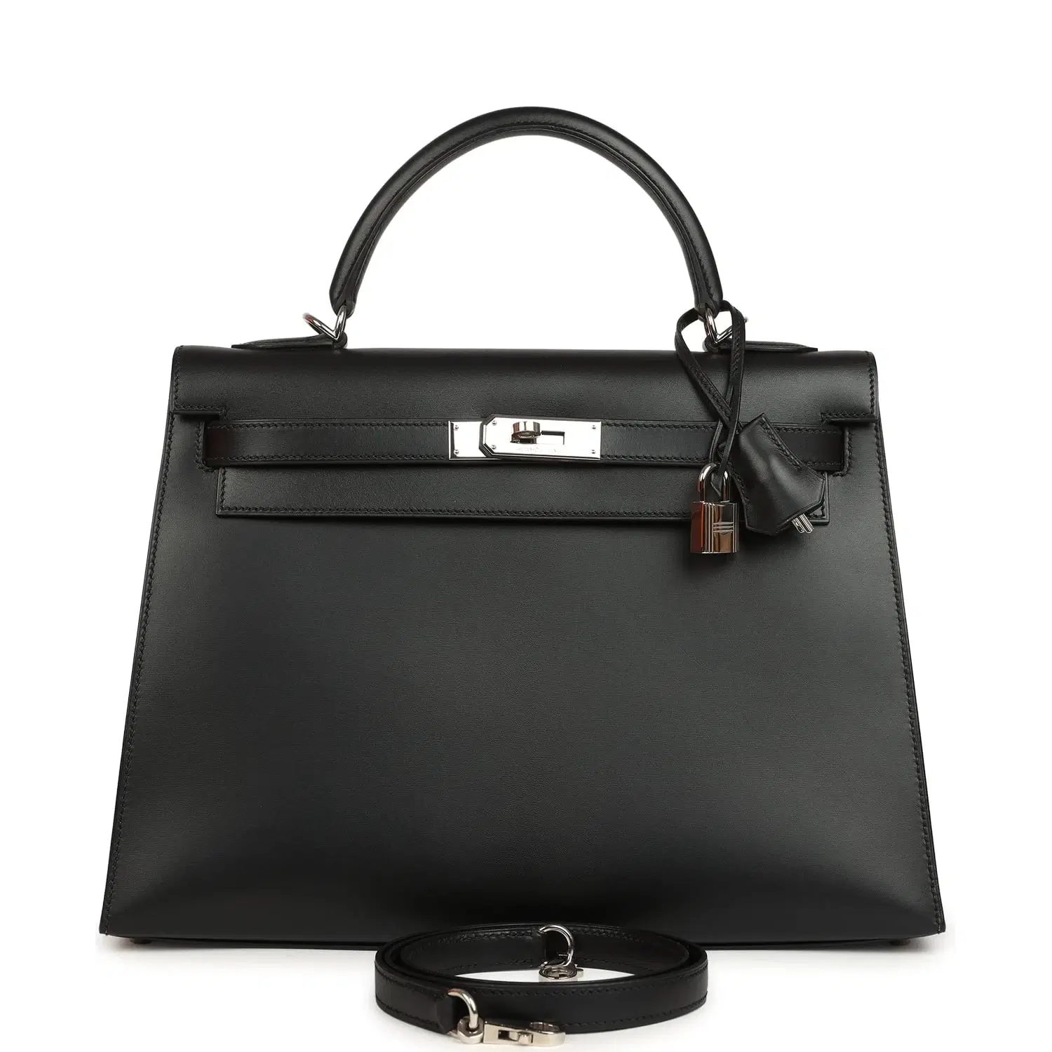 Vintage Hermes Kelly Sellier 32 Black Tadelakt Palladium Hardware