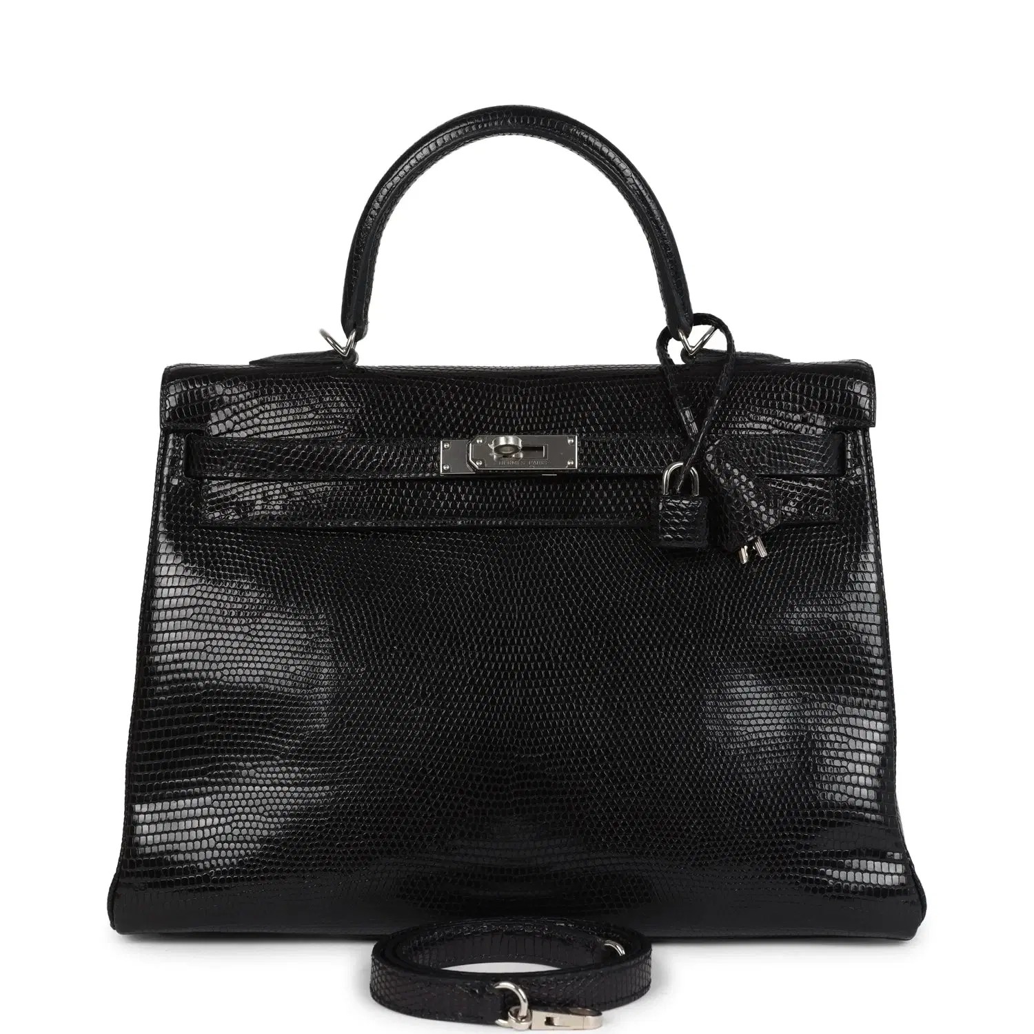 Hermes Kelly Retourne 35 Black Varanus Niloticus Lizard Palladium Hardware