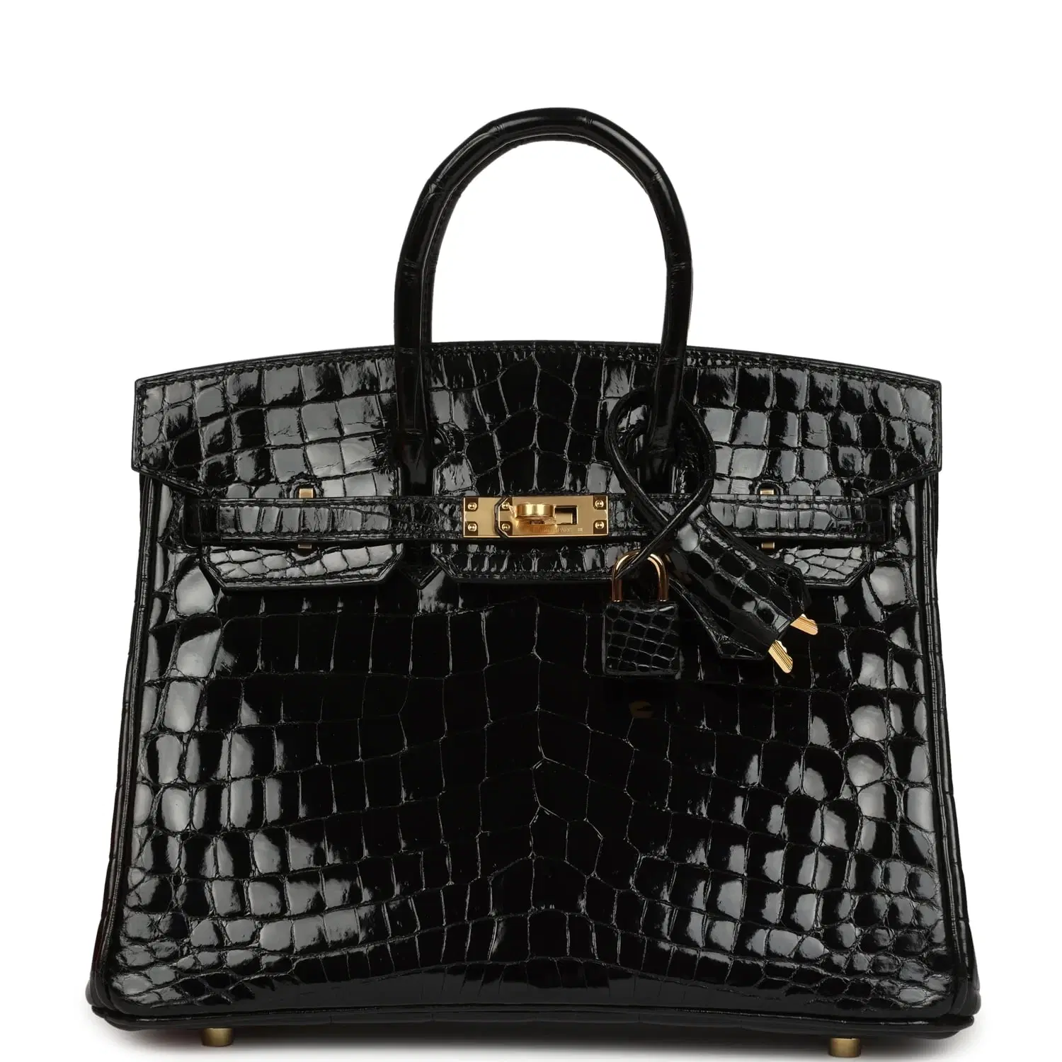 Hermes Birkin 25 Black Shiny Niloticus Crocodile Gold Hardware