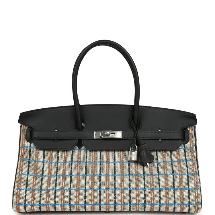 Hermes Shoulder Birkin Light 39 Multicolor Toile and Black Swift Palladium Hardware-Hover-Image