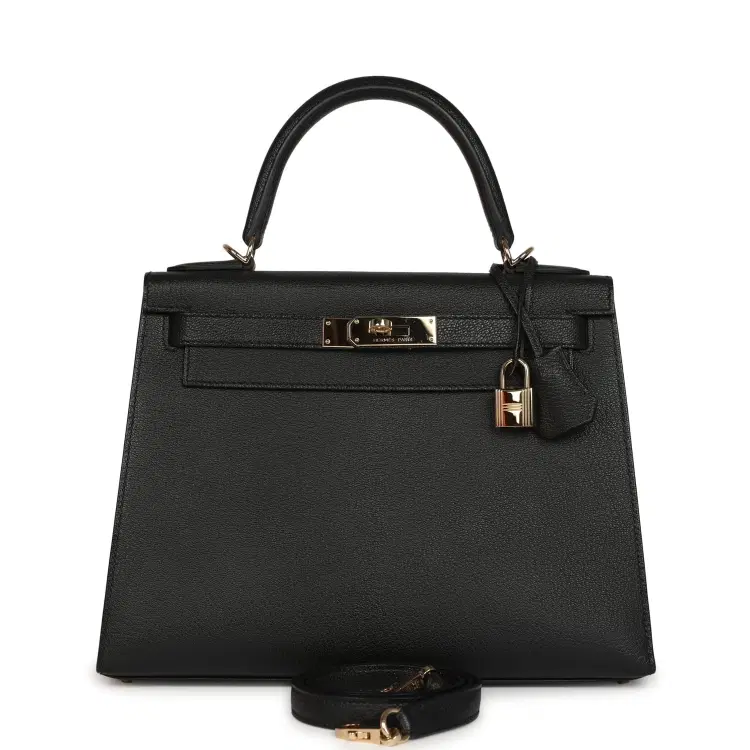 Pre-owned Hermes Special Order (HSS) Kelly Sellier 28 Black Chevre Mysore Permabrass Hardware-Hover-Image