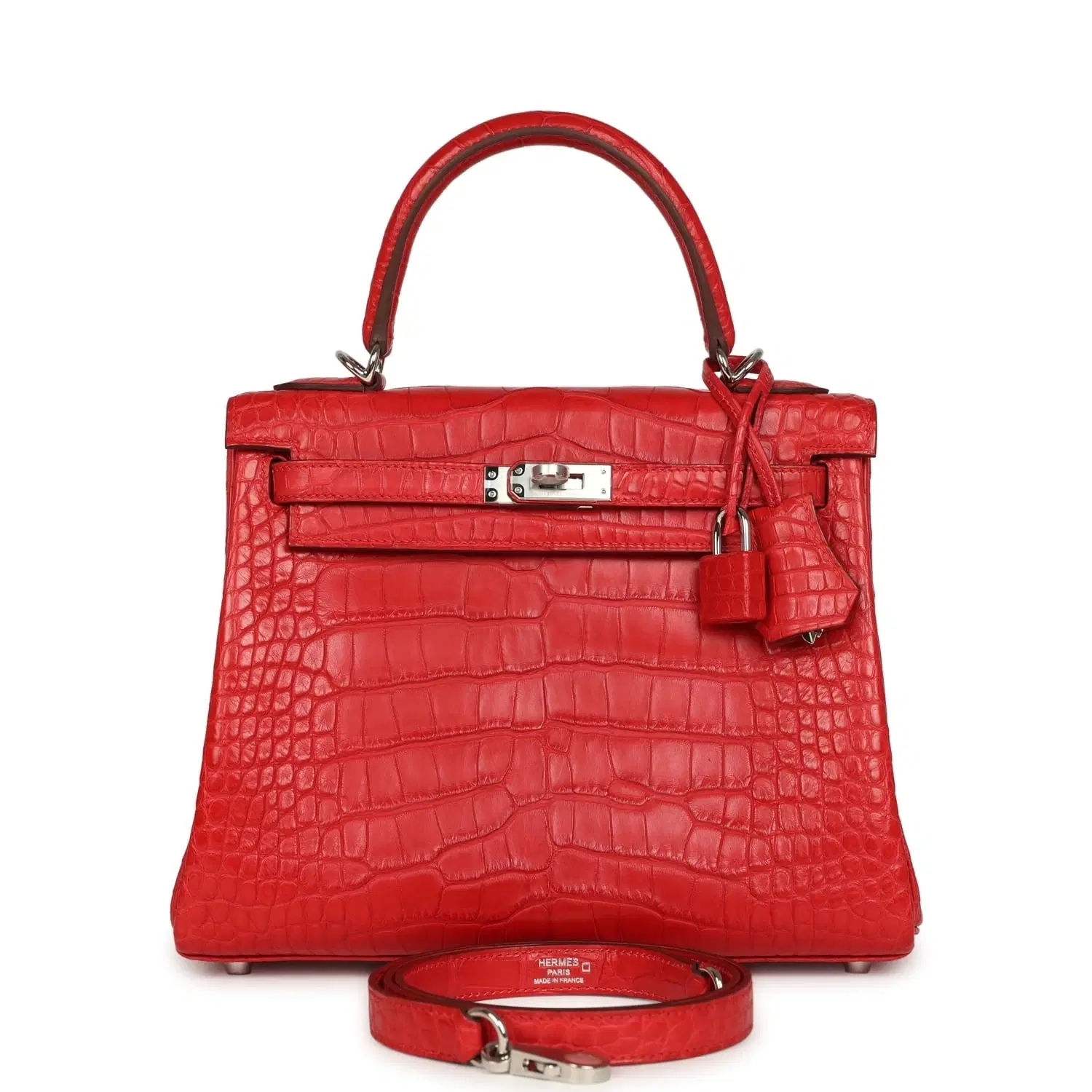 Hermes Kelly Retourne 25 Rouge Radieux Matte Alligator Palladium Hardware